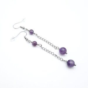 Amethyst Chakra Healing Gemstone Dangle Drop Chain Earrings Handmade Jewelry